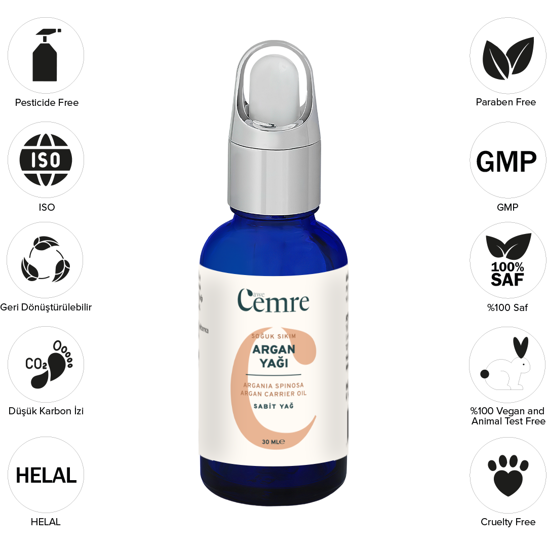 Argan Yağı 30 Ml %100 Saf Soğuk Sıkım , Yıpranmış Kuru Saçlar İçin Besleyici Saç Bakım Yağı