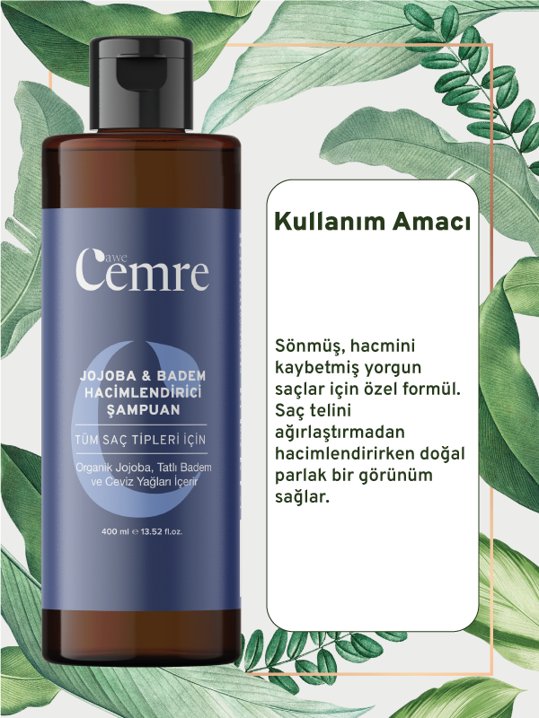 Jojoba & Badem Doğal Bitkisel Özlü Şampuan 400 ml Extra Hacimlendirici Ve Dolgunlaştırıcı