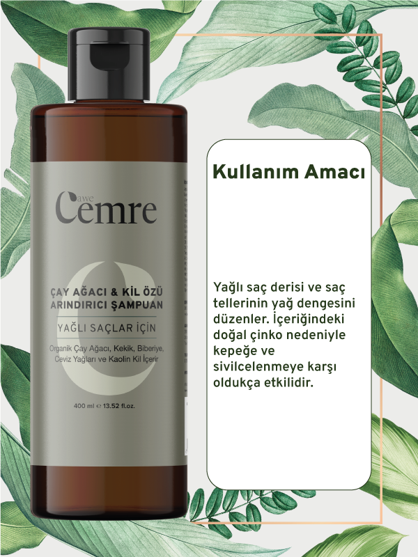 TOPTAN Çay Ağacı & Kil Özlü Arındırıcı - Sebum Dengeleyici - Kepek Karşıtı Doğal Bitkisel Şampuan 400 ml