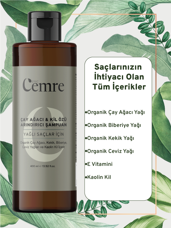 TOPTAN Çay Ağacı & Kil Özlü Arındırıcı - Sebum Dengeleyici - Kepek Karşıtı Doğal Bitkisel Şampuan 400 ml