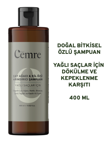 Çay Ağacı & Kil Özlü Arındırıcı - Sebum Dengeleyici - Kepek Karşıtı Doğal Bitkisel Şampuan 400 ml